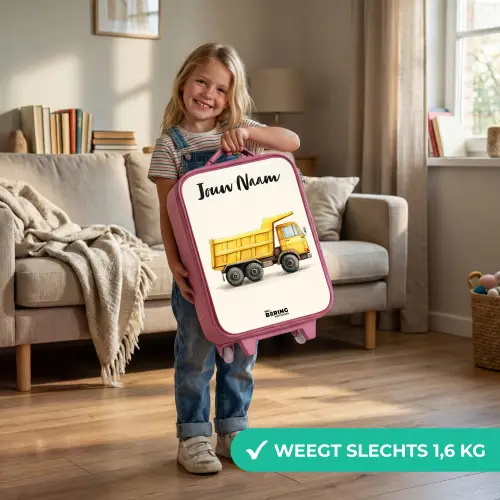 Kiepwagen - Getekend - Geel Kinderkoffer - Roze klein -sfeer2_NL