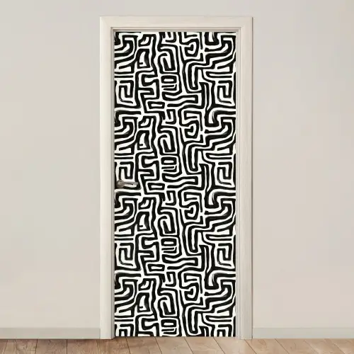 Grafisch - Lijnen - Zwart - Wit deurposter klein 289 -3d_beige