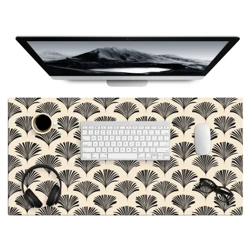 Waaiers - Botanisch - Zwart - Beige Muismat XXL klein 681 -3d