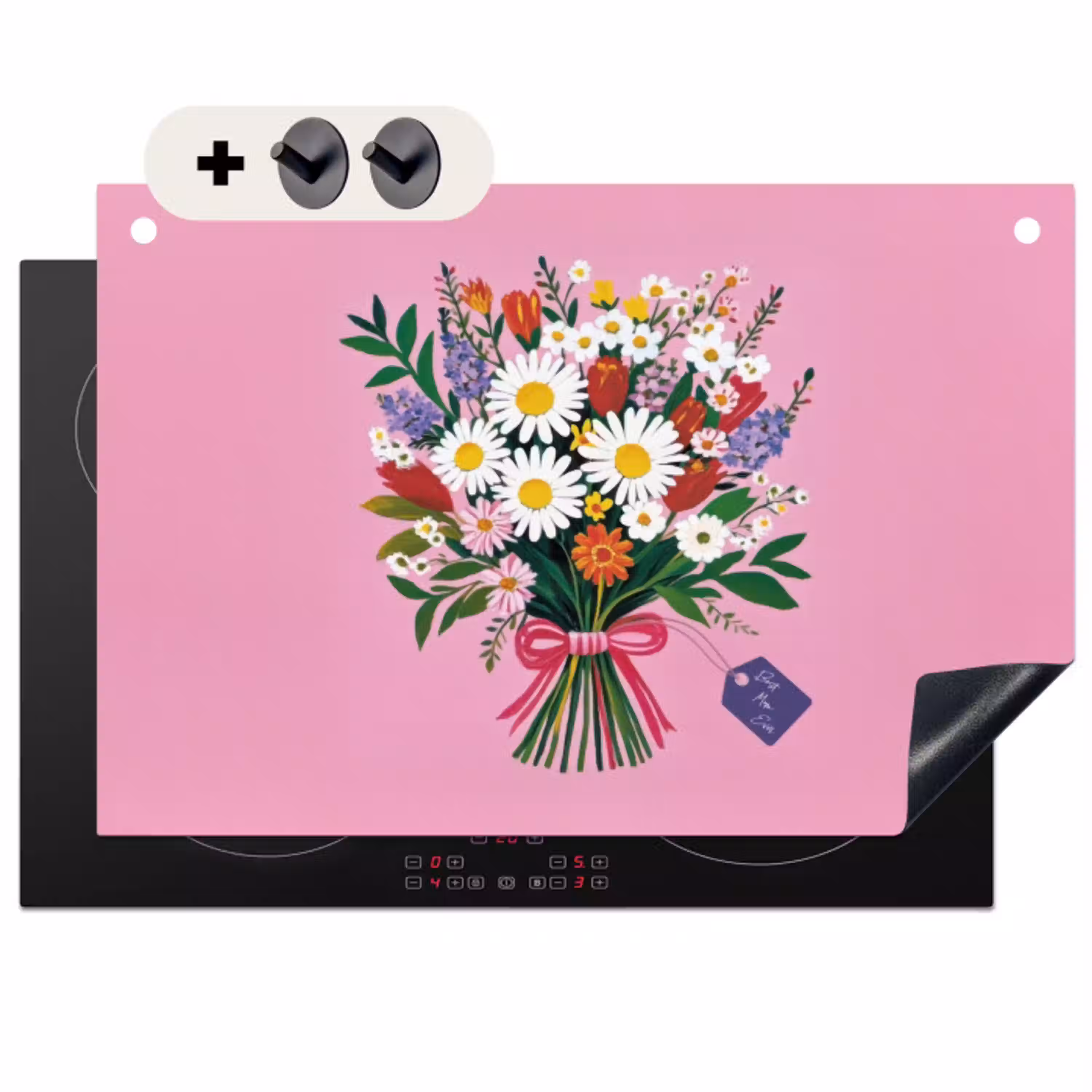 Bloemen - Quote - Kaartje - Kleurrijk Inductie beschemer met haakjes klein -3d