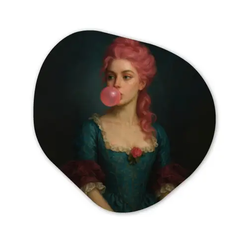 Vrouw - Portret - Kauwgombel Wandcirkel Organisch Aluminium middel -3d