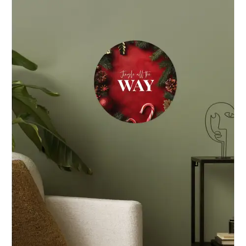 Kerst - Quote - Rood - Kerstballen Wandcirkel behangsticker klein -sfeer2