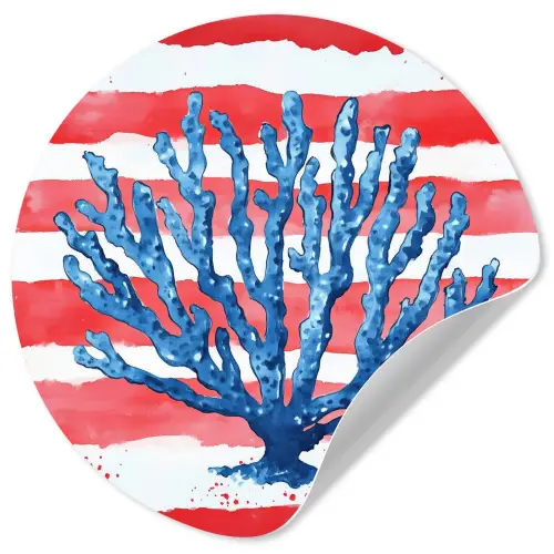 Koraal - Verfstructuur - Rood - Blauw Wandcirkel behangsticker klein -3d