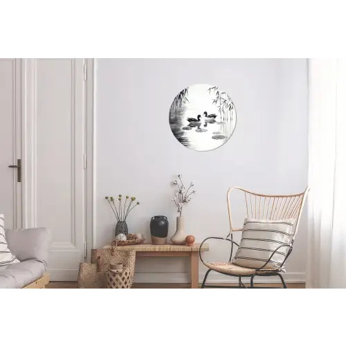 Eenden - Waterlelies - Riet - Zwart Wandcirkel aluminium klein -woonkamer
