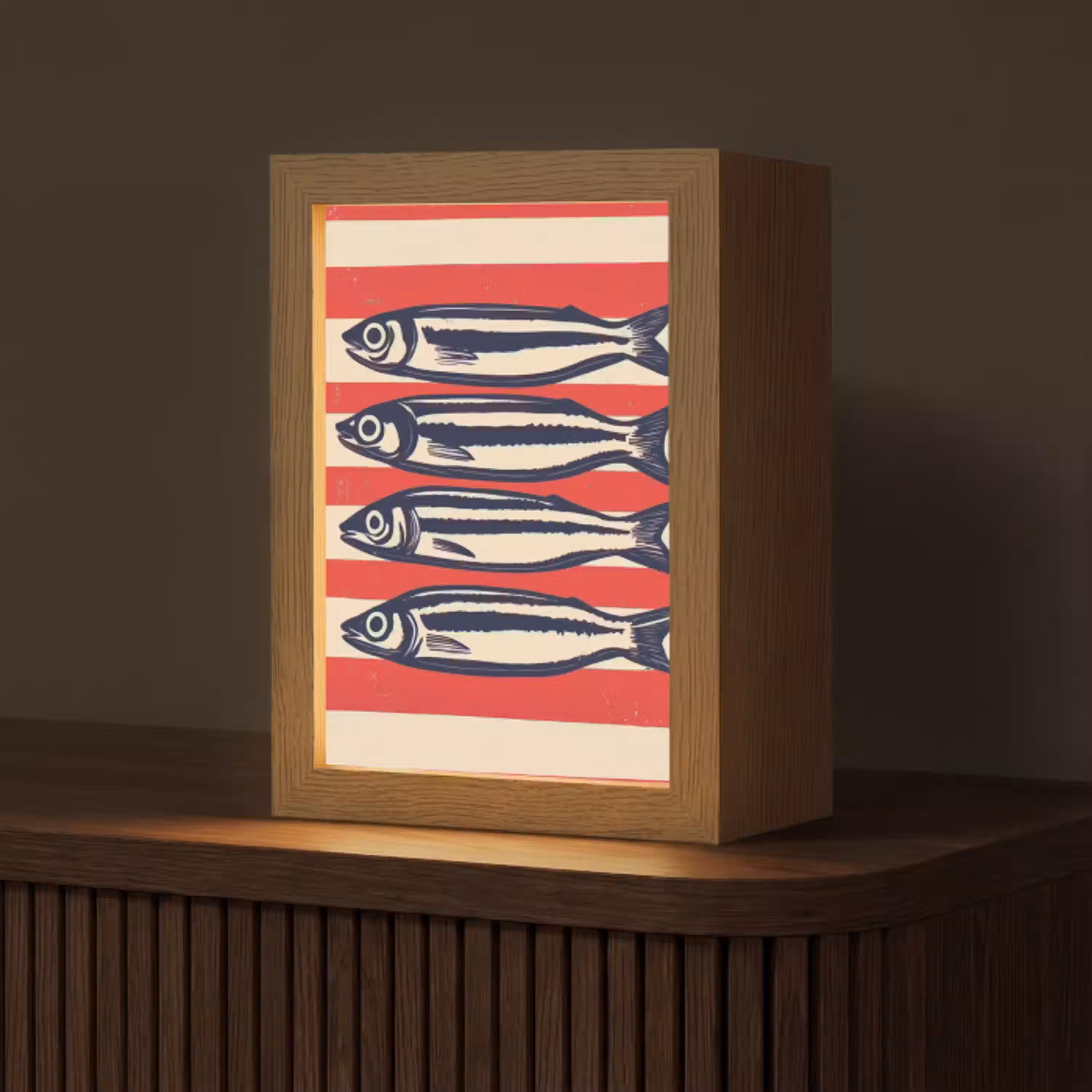 Sardines - Rood en beige strepen Light Box met kabel (Tafellamp) klein -z3d_website