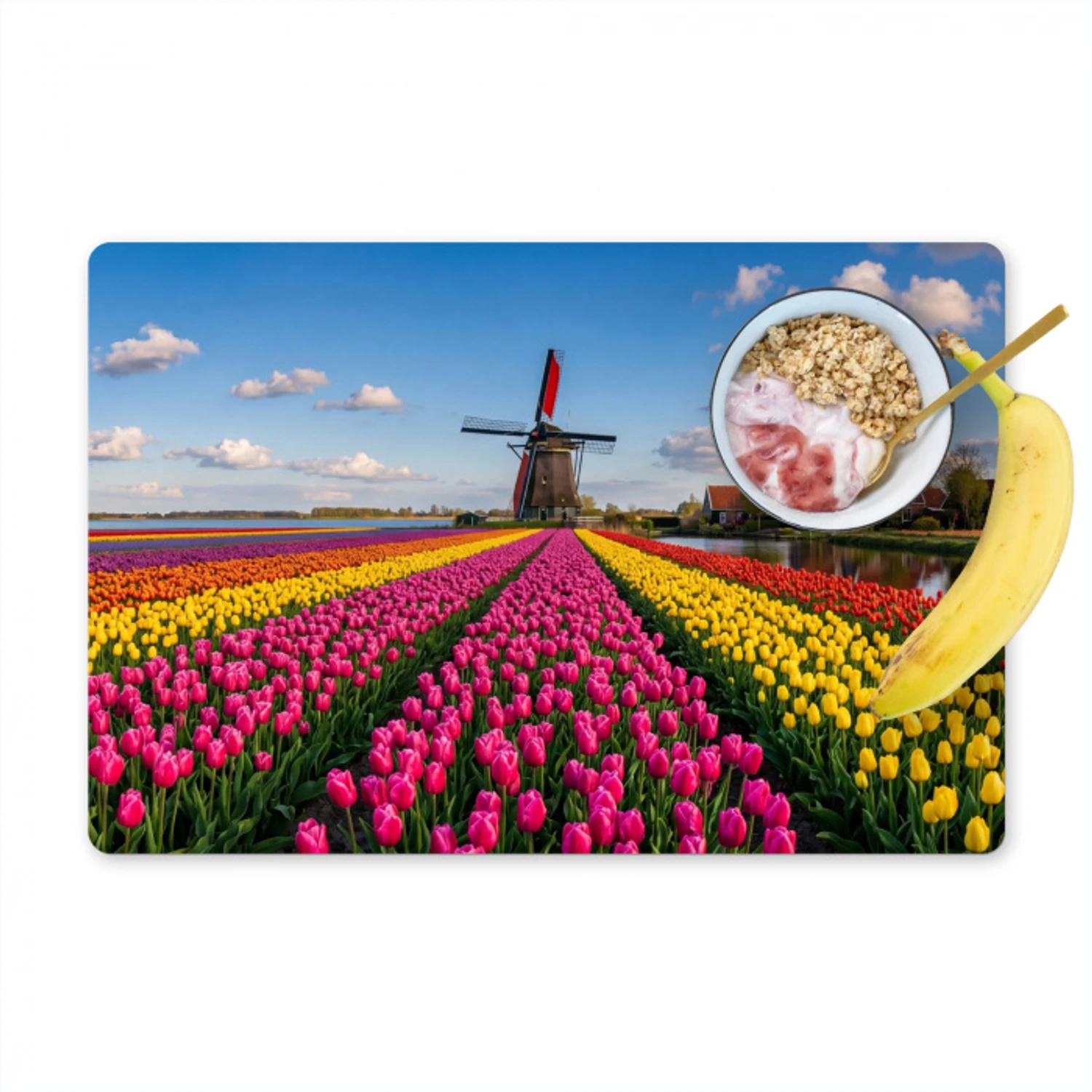 Tulpen - Holland - Molen - Kleurrijk Placemat vinyl groot -zzzproduct_Kitchenyeah-website