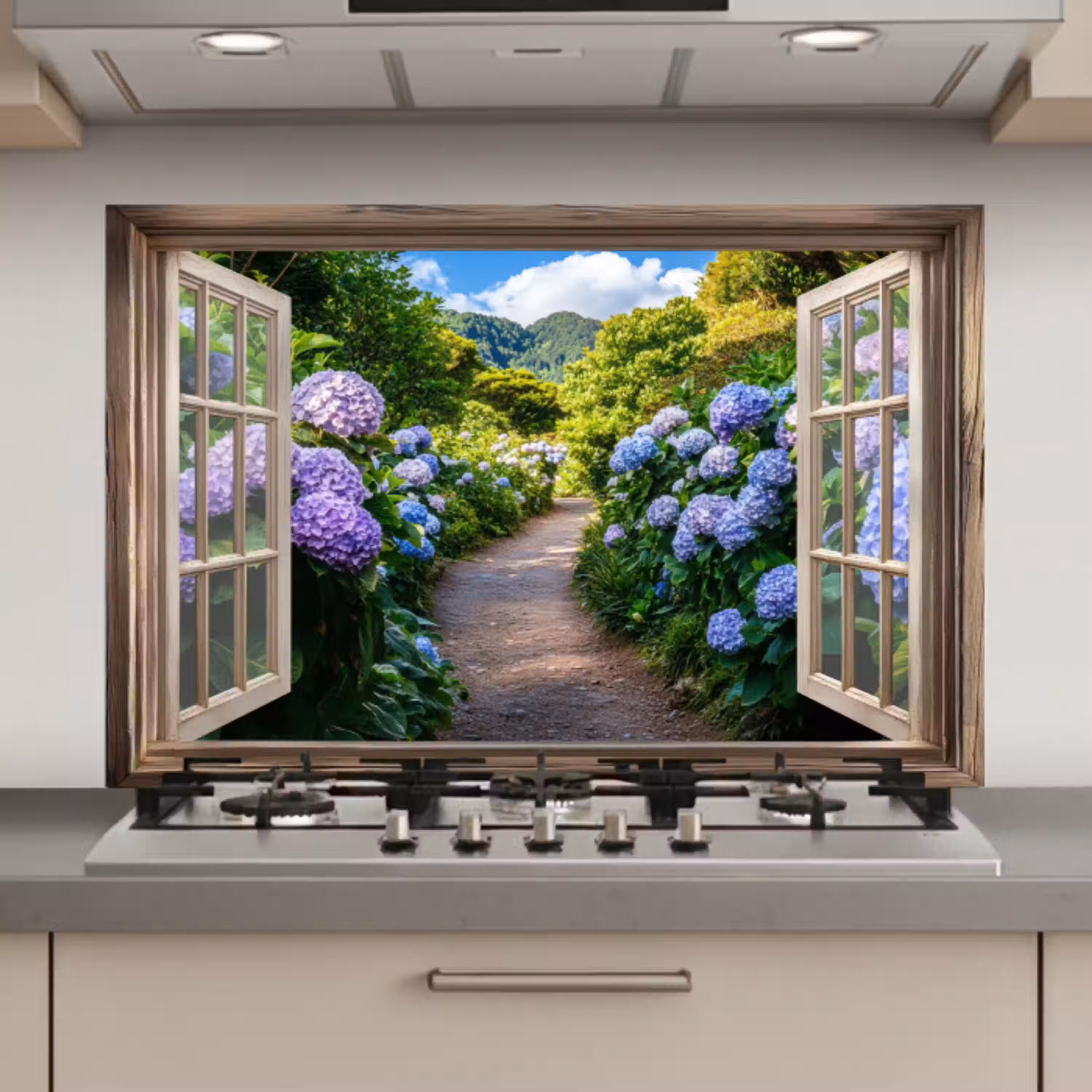 Doorkijk - Hortensia - Pad - Natuur keuken achterwand spatscherm klein -3d_website