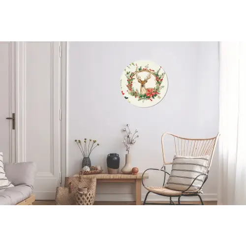 Kerstkrans - Hert - Hulst - Rood Wandcirkel aluminium klein -woonkamer