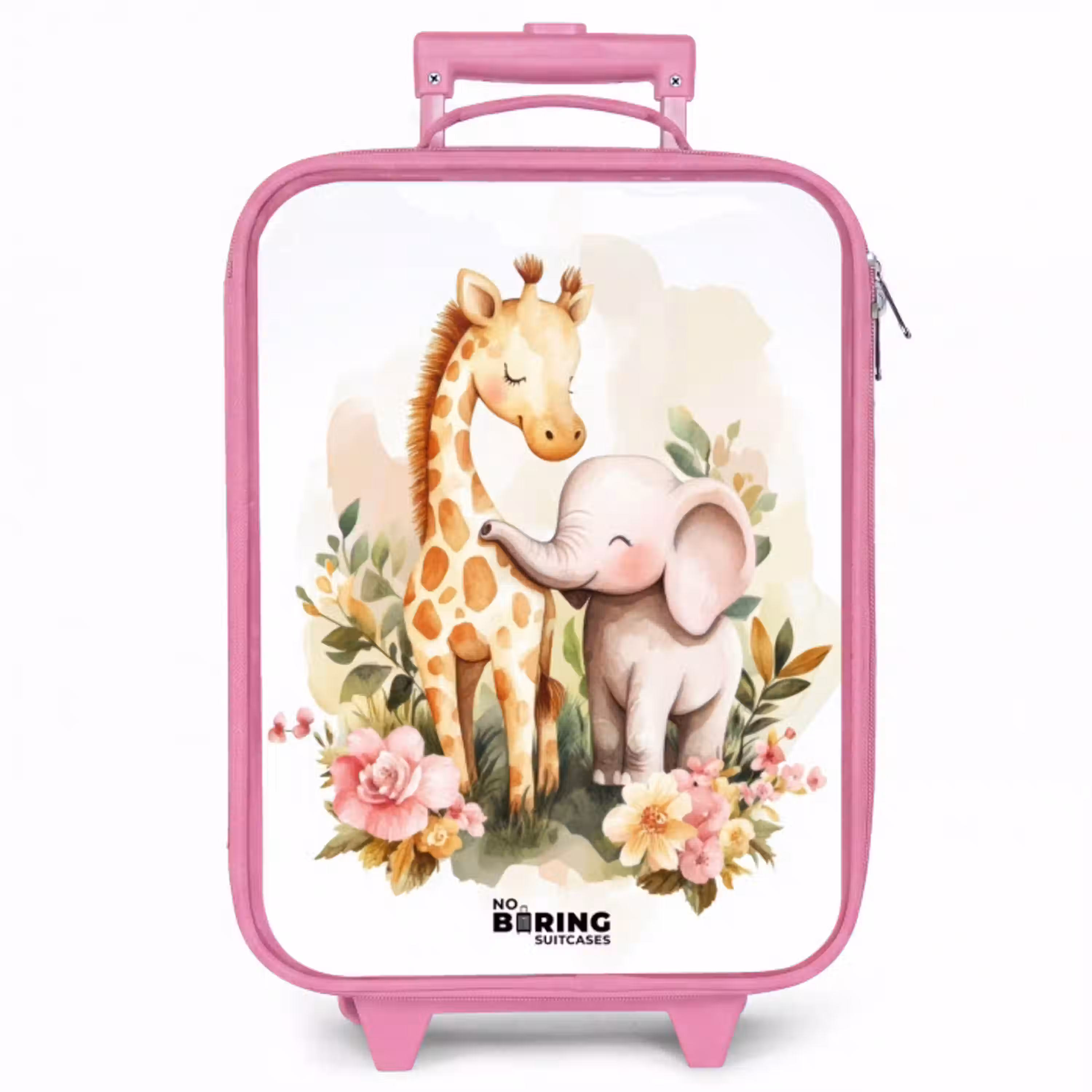 Giraffe en olifant tussen bloemen op witte achtergrond Kinderkoffer - Roze klein -zzz_website3d