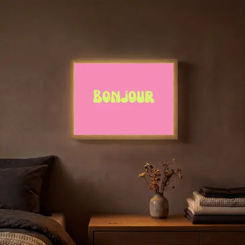 Roze - Groene bonjour - Organisch Light Box met batterij (Wandlamp) middel -sfeer4