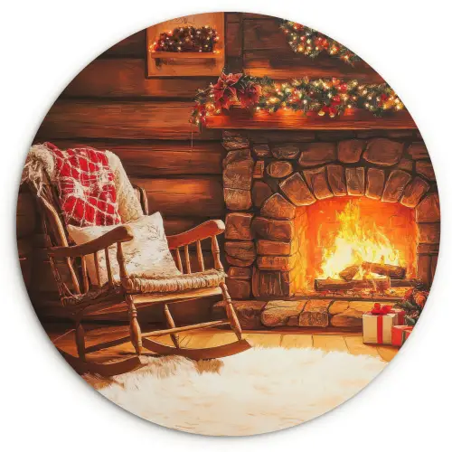 Winter - Kerst - Huis - Openhaard Wandcirkel kunststof plaat 5mm dik klein -3d