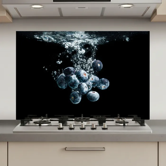 Blauwe bessen - Fruit - bes - Stilleven - Water - Zwart keuken achterwand spatscherm klein -3d_website