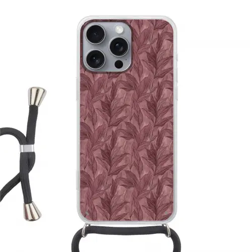 Bladeren - Patroon - Paars Hoesje iPhone 16 Pro Max met koord klein 804 -3d