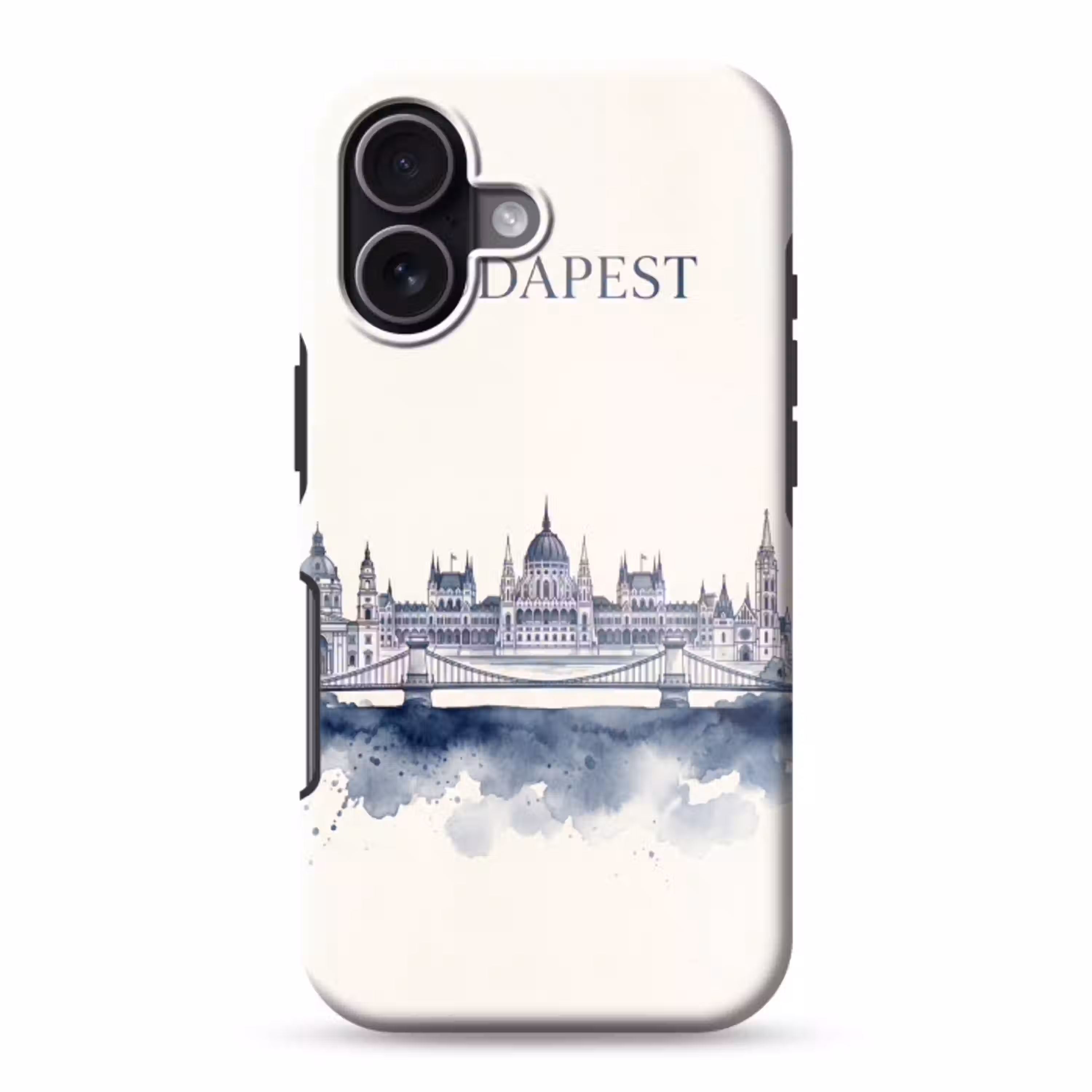 Boedapest - Skyline - Architectuur - Aquarel - Blauw Toughcase MagSafe Apple iPhone 17 klein -3d
