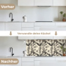 Klassiek - Botanisch - Zwart - Beige keuken achterwand 2 middel 871 -voor-na_DE