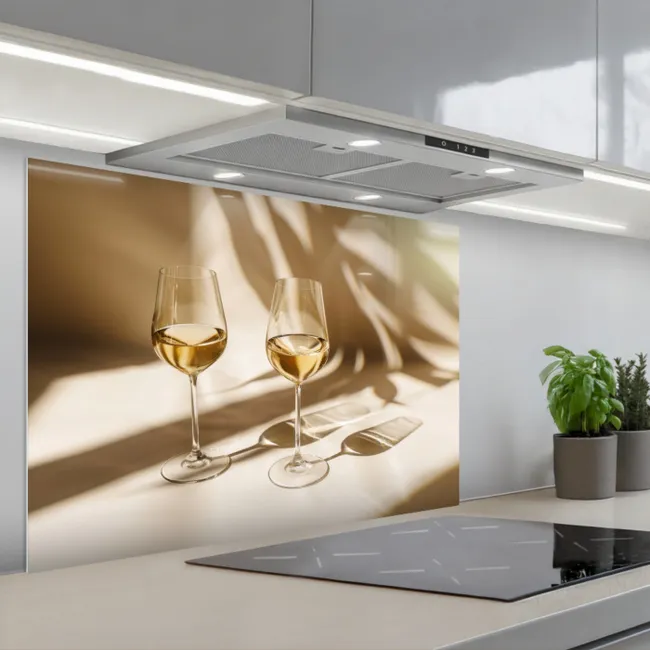Spritzschutz Küche - Wein - Weingläser - Weiß