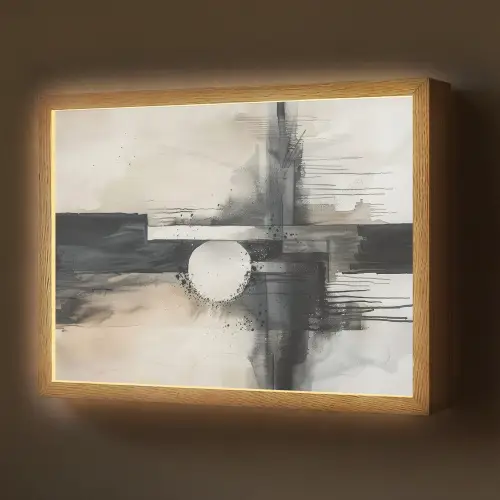 Abstract - Zwart wit - Verf - Modern Light Box met batterij (Wandlamp) middel -z3d_website