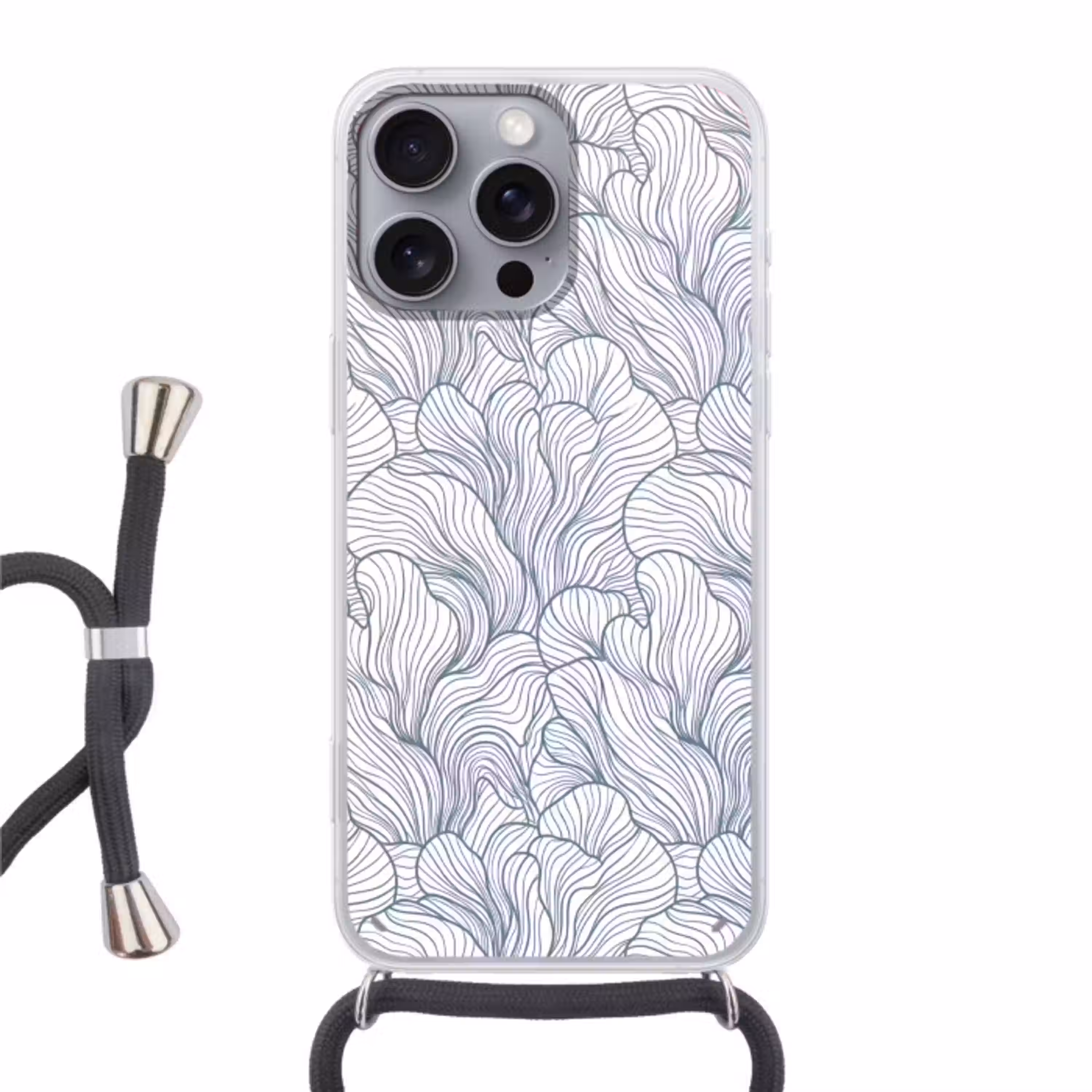 Patroon - Lijnen - Organisch - Abstract - Blauw Hoesje iPhone 16 Pro Max met koord klein -3d