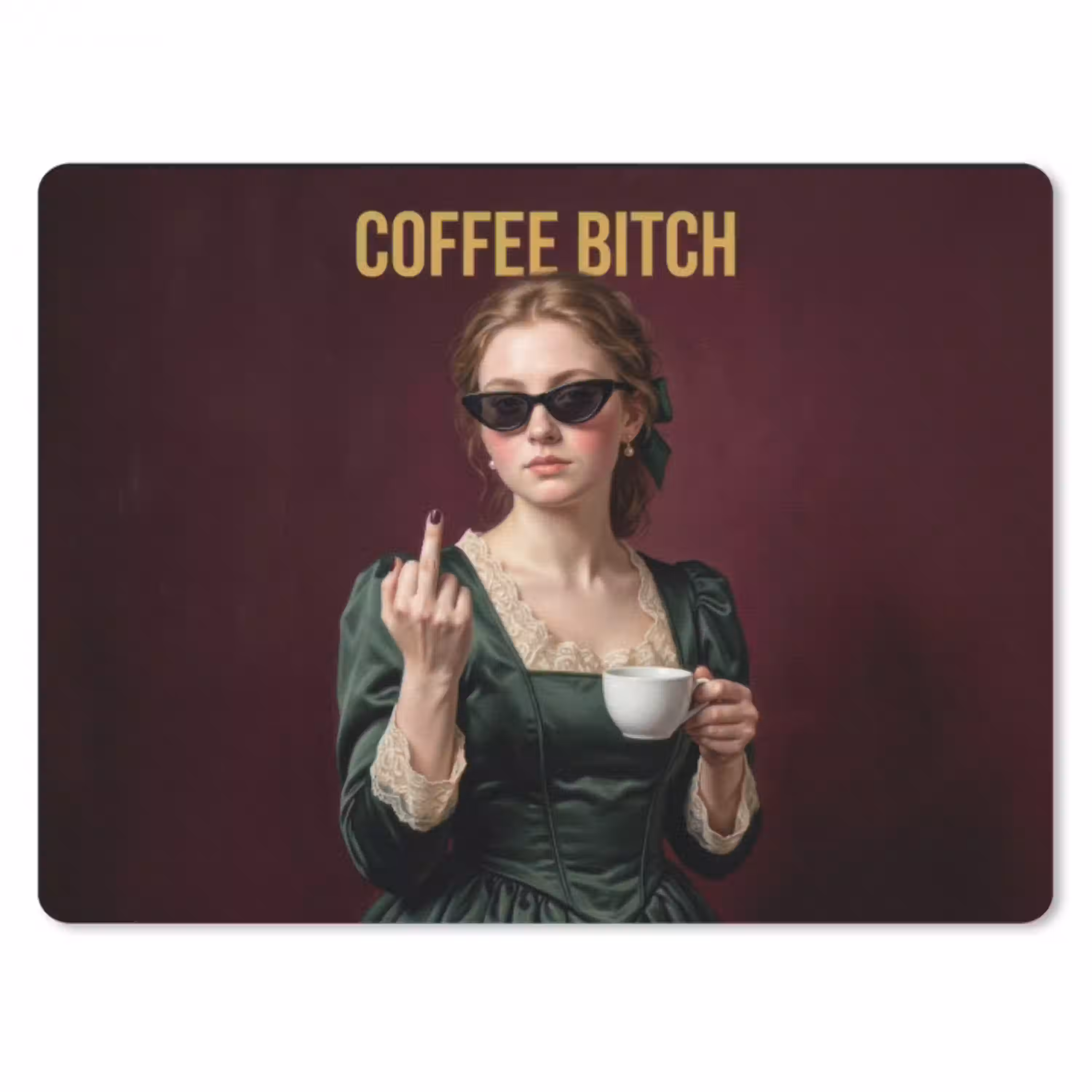 Koffie - Vrouw - Middelvinger muismat rubber klein -3d