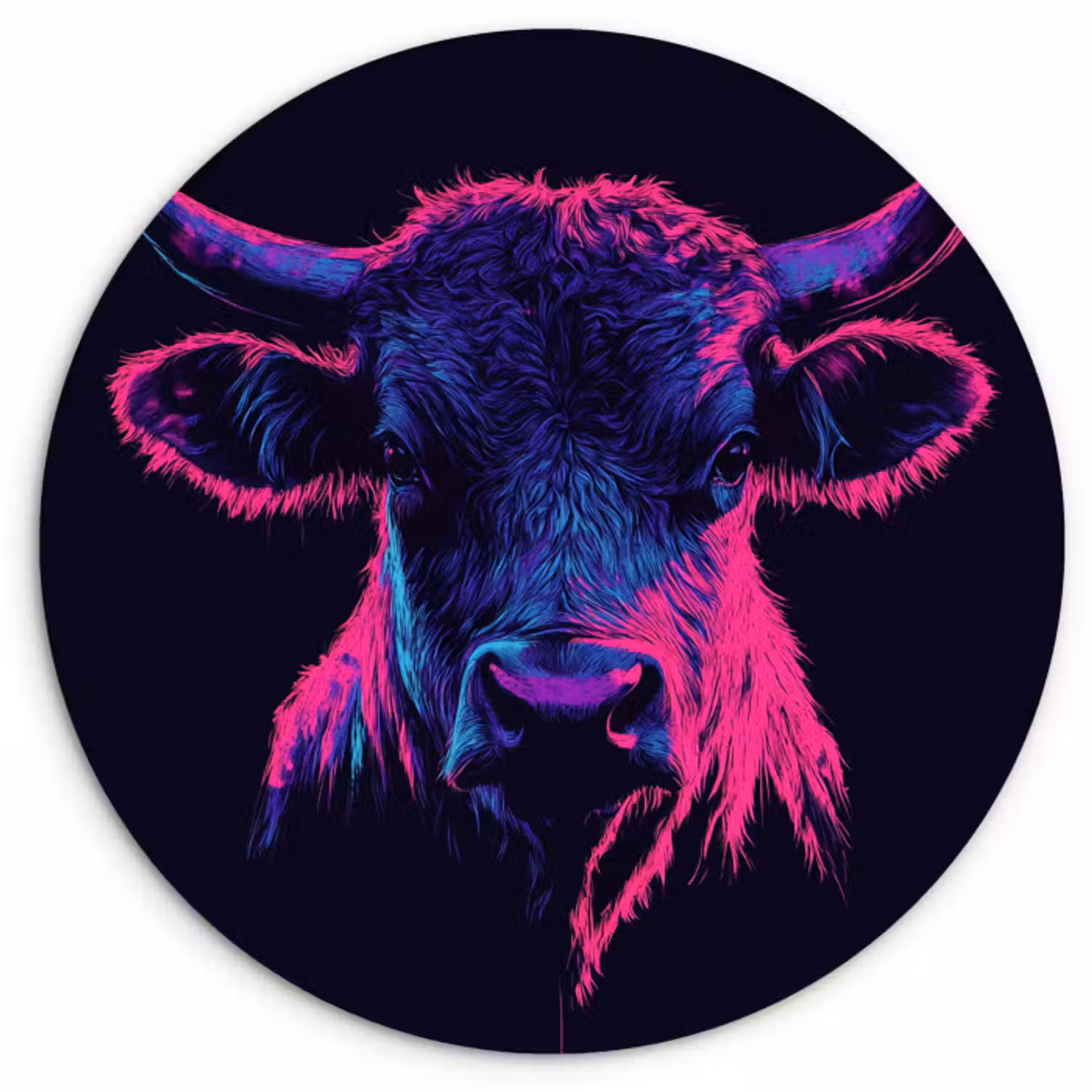 Muurcirkel glas - Stier - Neon - Zwart - Kleur