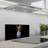 Ananas - Bloemen patroon - Goud - Delftsblauw keuken achterwand spatscherm klein -3d_schuin