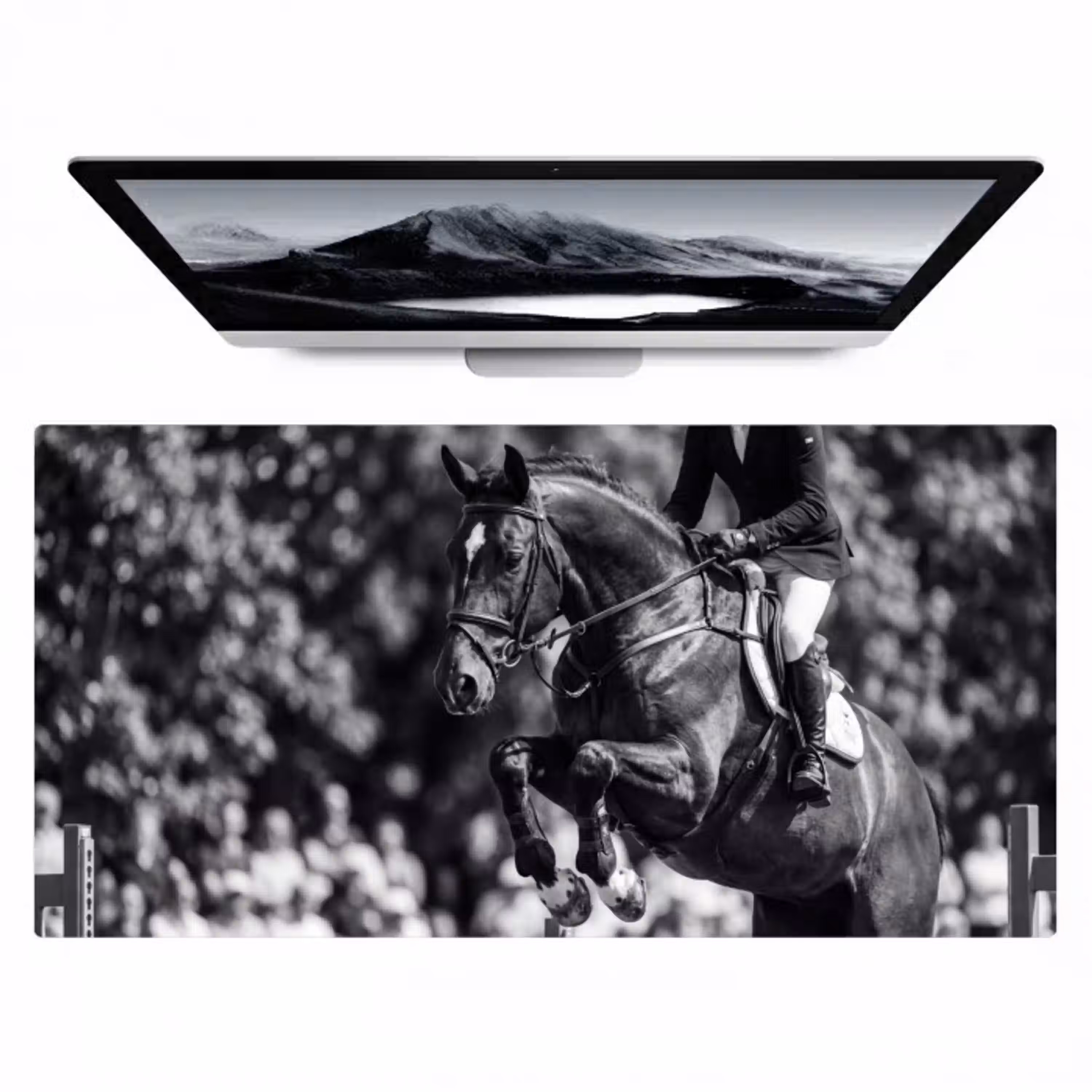 Springen - Paard - Zwart - Wit Muismat XXL klein -zzz3d
