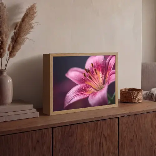 Roze - lelie - Dauwdruppels Light Box met batterij (Wandlamp) middel -sfeer2