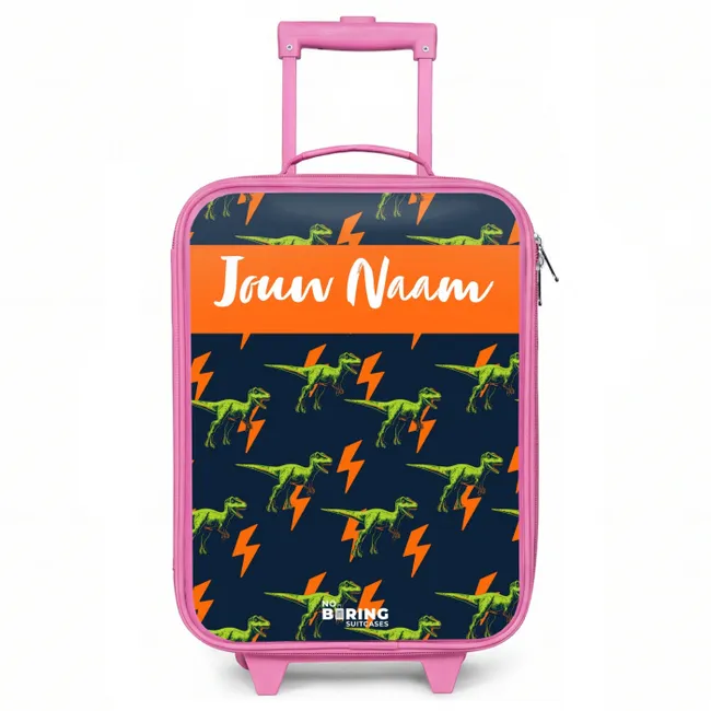 Kinderkoffer met naam - Roze - Dinos - Bliksem - Dieren - Blauw