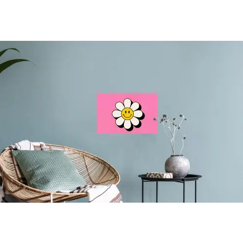 Smiley - Bloem - Roze Muursticker klein -plant