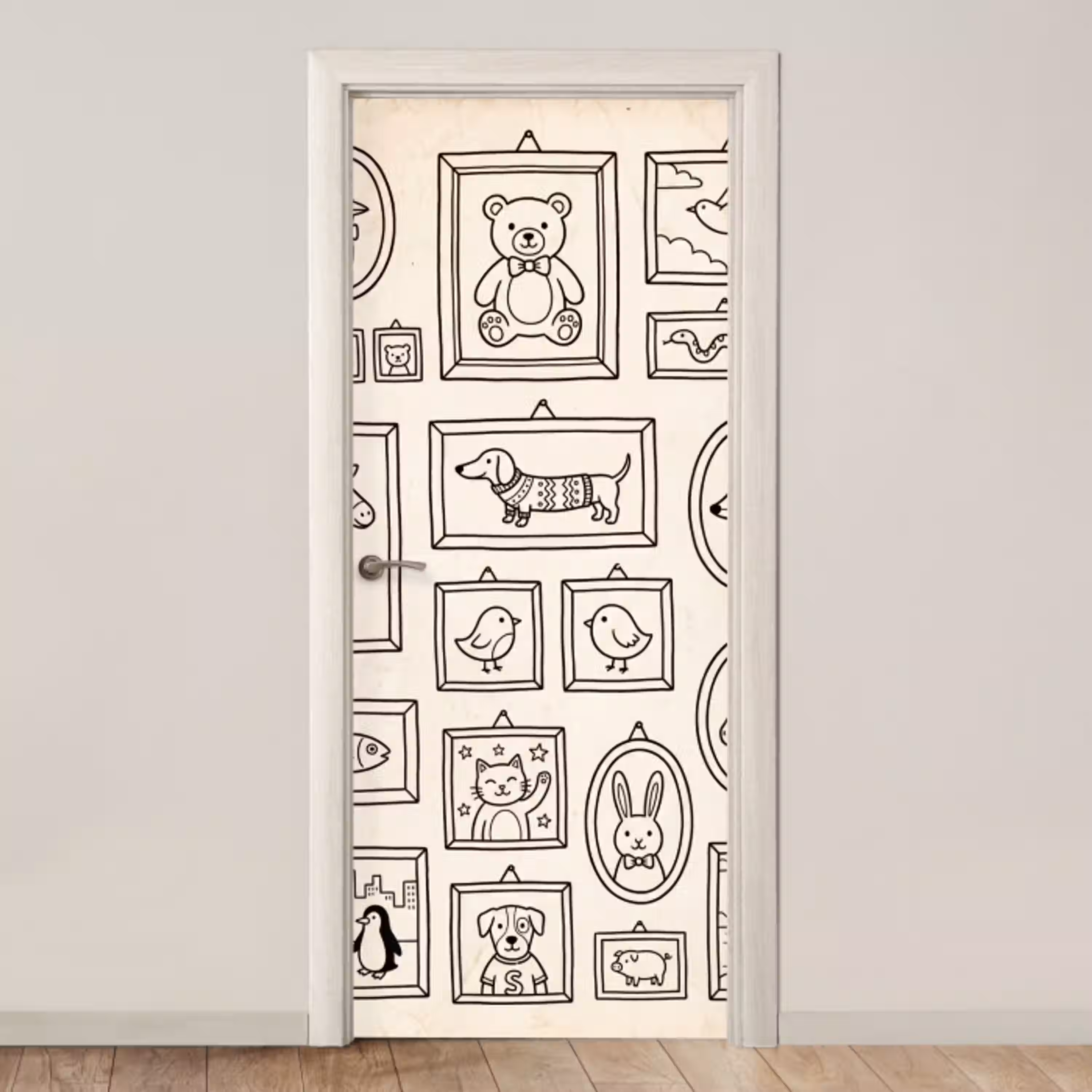 Dieren - Illustratie - Lijsten - Galerij - Speels deurposter klein -3d_beige