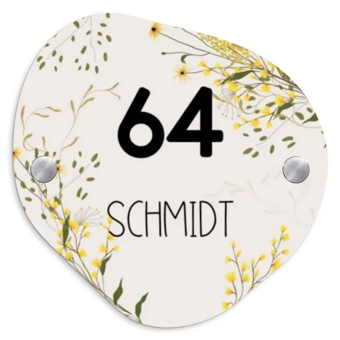 Gele bloemen - Modern Naambord Organisch middel -3d