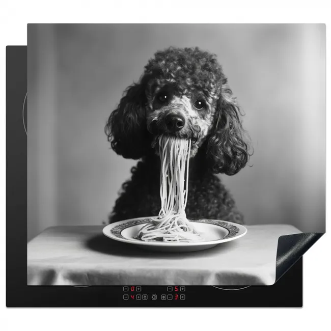 Poedel - Hond - Zwart - Wit - Schattig - Pasta Inductie beschermer vinyl 3mm middel -3d