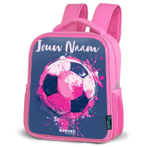 Voetbalvibes - Verf - Roze - Blauw Kinderrugzak - Roze middel -schuin