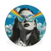 Vrouw - Bril - Regenboog - Wolken Wandcirkel aluminium klein -3d