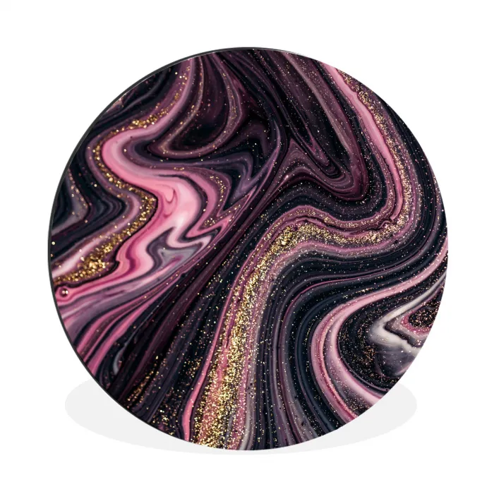Marmerlook - Roze - Paars - Goud - Luxe - Marmer Wandcirkel aluminium klein -3d