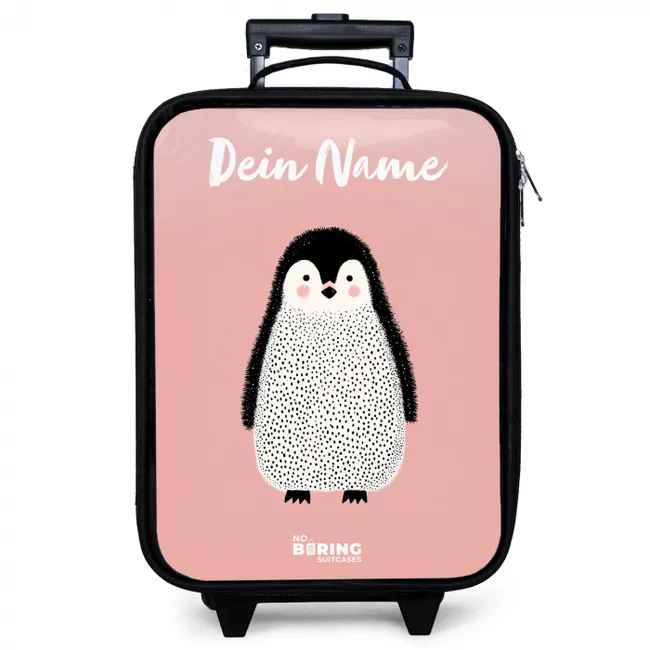 Kinderkoffer mit Name - Pinguin - Punkte - Rosa - Minimalistisch