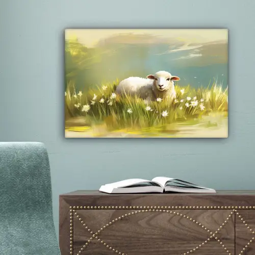Schaap - Weide - Groen canvas 2cm klein -sfeer4