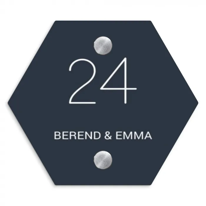 Effen blauw - Klassiek Naambord Hexagon klein -3d