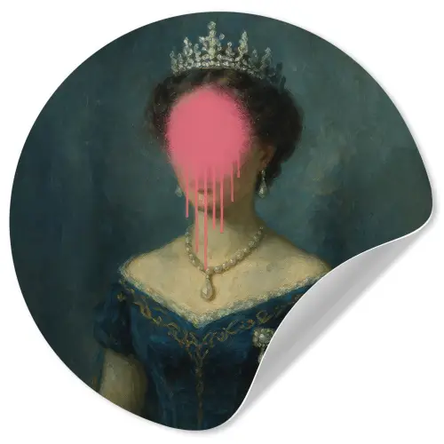 Kroon - Roze druipend verf - Portret Wandcirkel behangsticker klein -3d