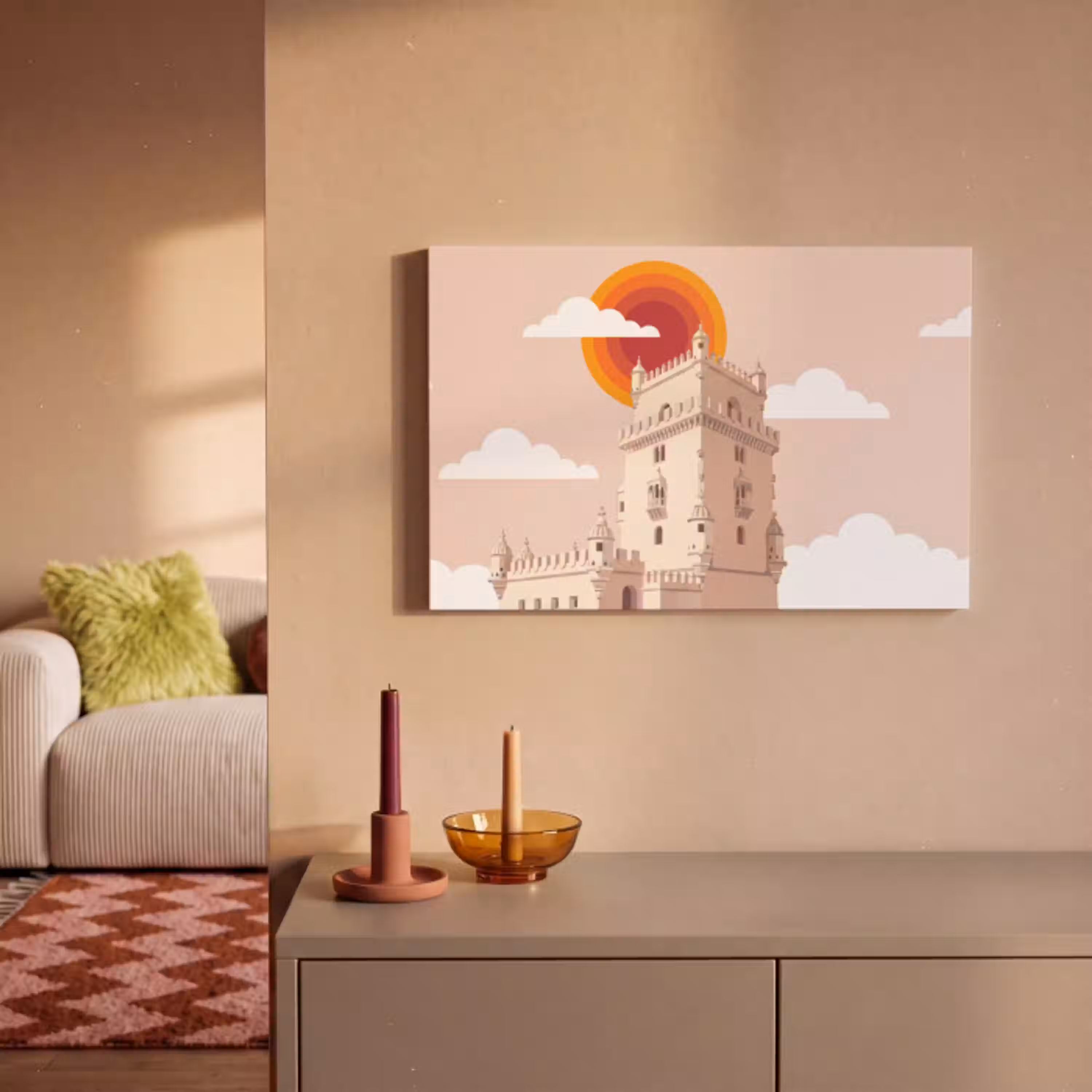Toren - Rivier - Architectuur - Modern - Oranje canvas 2cm klein -sfeer1