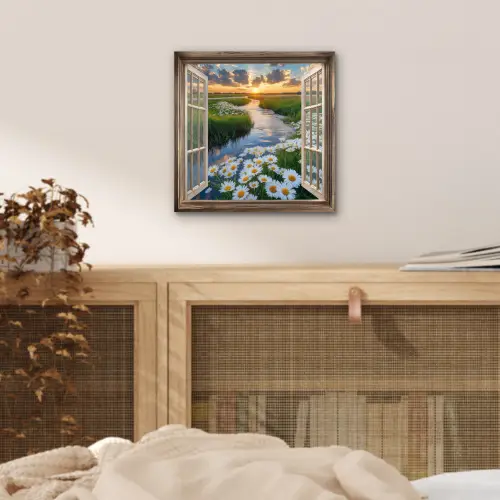 Doorkijk - Landschap - Raam - Water - Zonsondergang aluminium wit klein -sfeer3