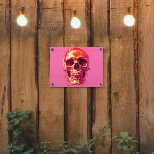 Felroze - Tanden - Schedel tuinposter los doek klein -sfeer1