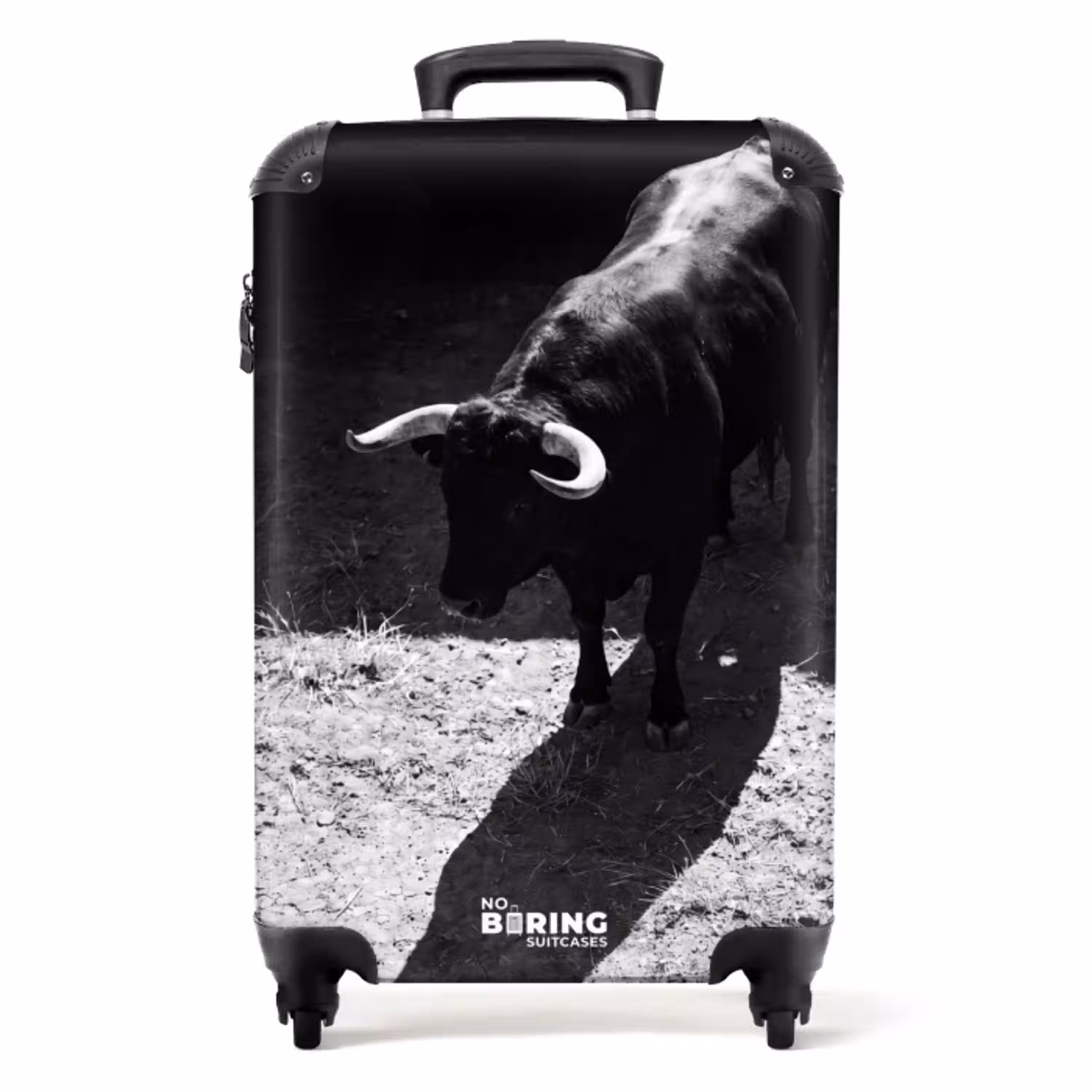 Stier - Schaduw - Dieren - Contrast - Zwart-wit NBS - Handbagage koffer - Volwassenen Unisex middel -productfoto_recht