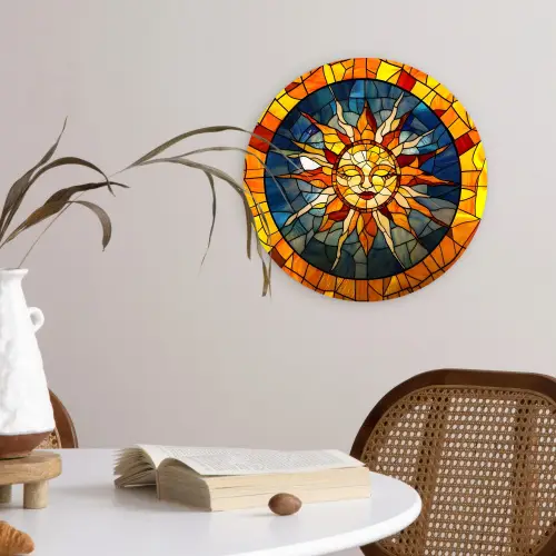 Mozaïek - Zon - Geel - Cirkel Wandcirkel plexiglas klein -sfeer4