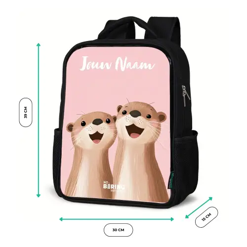 Glimlach - Otters - Roze - Illustratie Rugzak - Zwart middel -productfoto_formaten