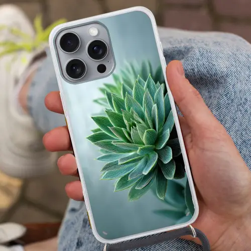 Vetplant - Bladeren - Groen - Wazig Hoesje iPhone 16 Pro Max met koord klein -sfeer3
