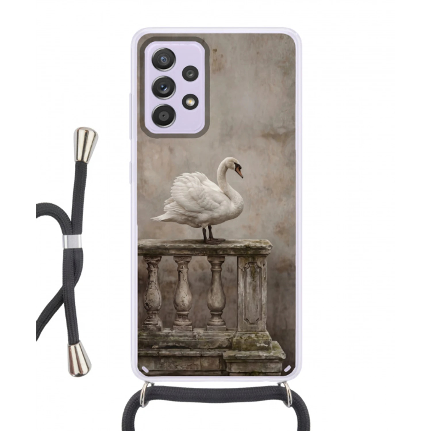 Zwaan - Elegant - Dieren - Wit Hoesje Samsung Galaxy A52 5G met koord klein -3d