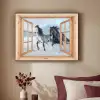 Doorkijk - Paarden - Winter - Dieren - Natuur - Hout Textielframe - compleet frame klein -sfeer1