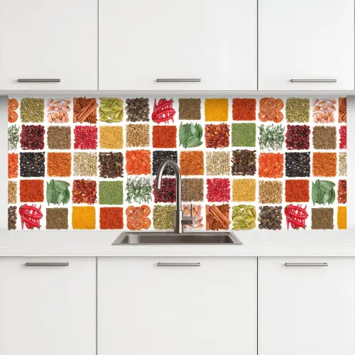 Vierkanten - Specerijen - Kruiden - Grafisch keuken achterwand 2 middel -3d