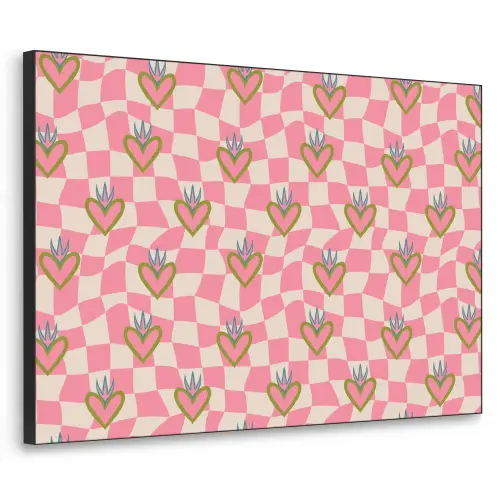 Roze - Retro - Patroon - Geblokt Textielframe zwart klein 947 -3d